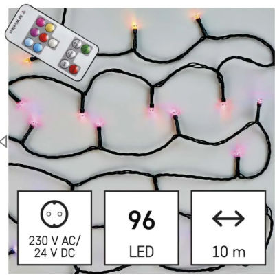 Lampki choinkowe Classic 96 LED 10m  RGB 72 programy pilot IP44 timer (D4AA02)